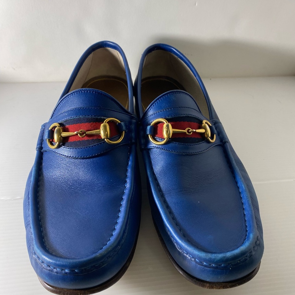 GUCCI 1953 Web Stripe Horsebit Blue Leather